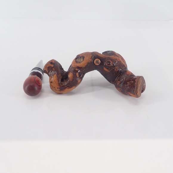 Vintage German Grapevine Branch Wood Corkscrew & Silver Wine Stopper Bar Tools - Picture 4 of 7